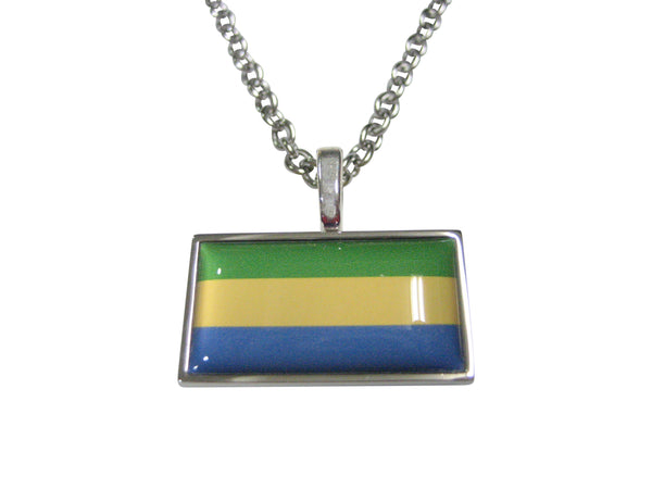Thin Bordered Gabon Gabonese Republic Flag Pendant Necklace