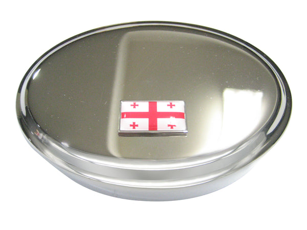 Thin Bordered Georgia Country Flag Oval Trinket Jewelry Box