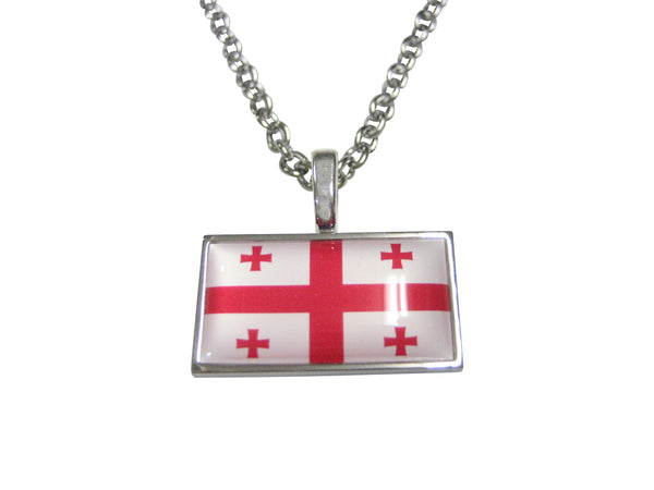 Thin Bordered Georgia Country Flag Pendant Necklace