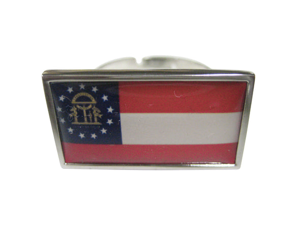 Thin Bordered Georgia State Flag Adjustable Size Fashion Ring