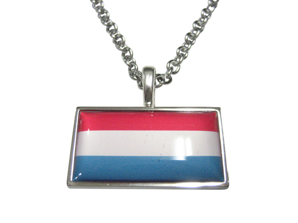 Thin Bordered Grand Duchy of Luxembourg Flag Pendant Necklace