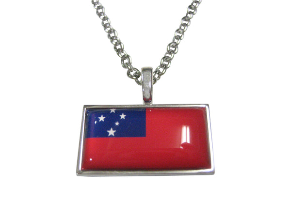 Thin Bordered Independent State of Samoa Flag Pendant Necklace