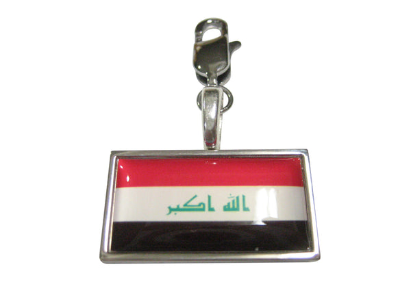 Thin Bordered Iraq Flag Pendant Zipper Pull Charm