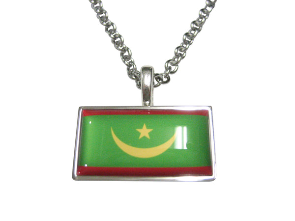Thin Bordered Islamic Republic of Mauritania Flag Pendant Necklace
