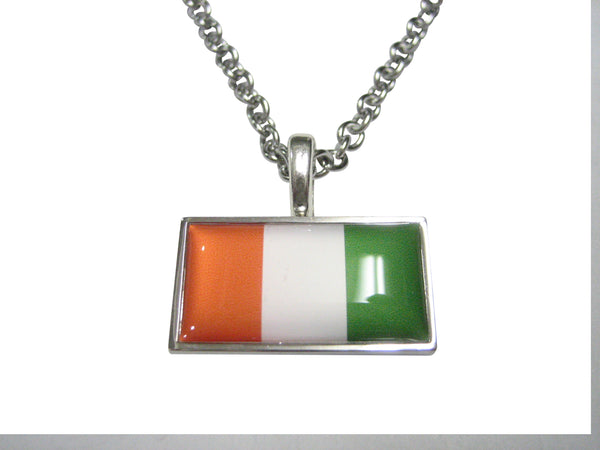 Thin Bordered Ivory Coast Côte d'Ivoire Flag Pendant Necklace
