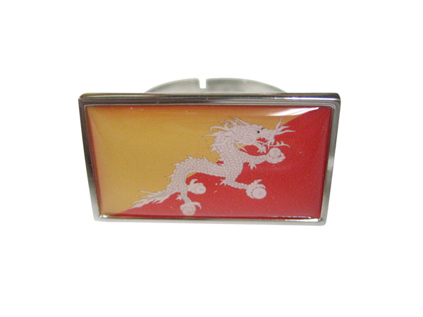 Thin Bordered Kingdom of Bhutan Flag Adjustable Size Fashion Ring