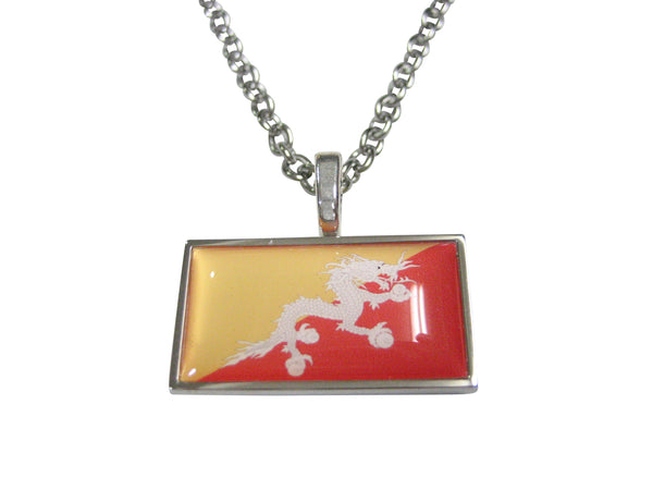 Thin Bordered Kingdom of Bhutan Flag Pendant Necklace