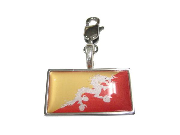 Thin Bordered Kingdom of Bhutan Flag Pendant Zipper Pull Charm