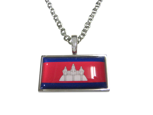 Thin Bordered Kingdom of Cambodia Flag Pendant Necklace