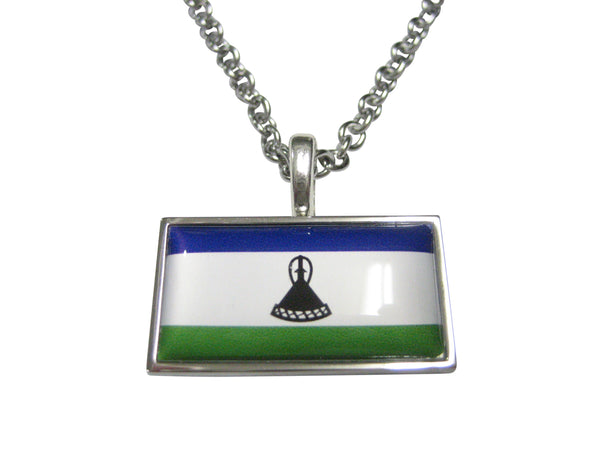 Thin Bordered Kingdom of Lesotho Flag Pendant Necklace