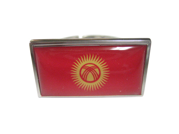Thin Bordered Kyrgyzstan Kyrgyz Republic Kirghizia Flag Adjustable Size Fashion Ring