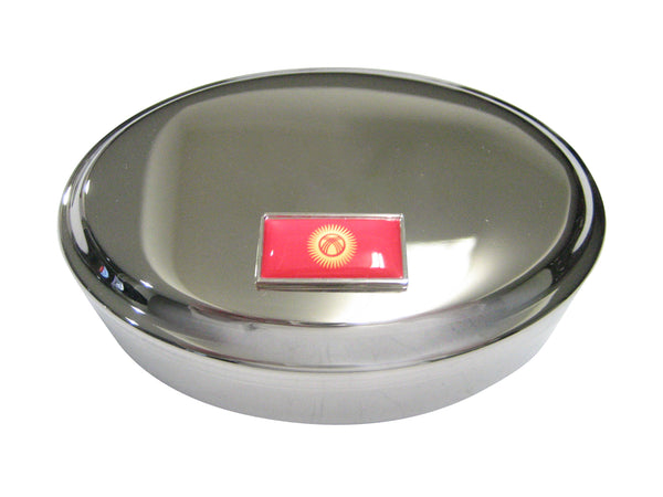 Thin Bordered Kyrgyzstan Kyrgyz Republic Kirghizia Flag Oval Trinket Jewelry Box