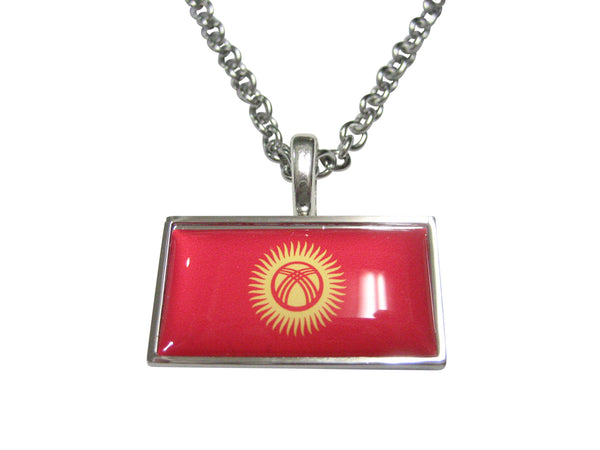 Thin Bordered Kyrgyzstan Kyrgyz Republic Kirghizia Flag Pendant Necklace