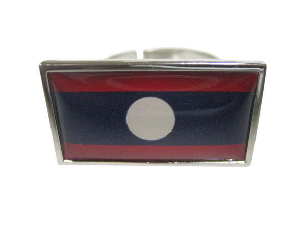 Thin Bordered Laos Flag Adjustable Size Fashion Ring