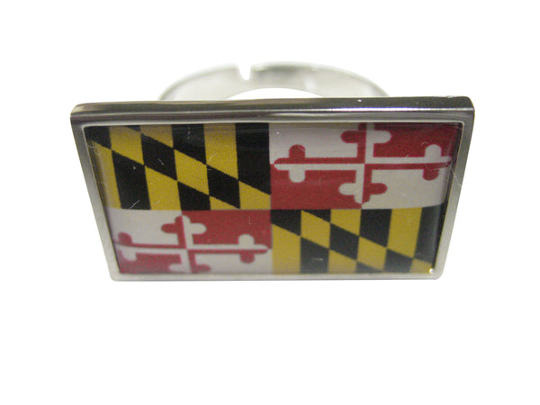 Thin Bordered Maryland State Flag Adjustable Size Fashion Ring