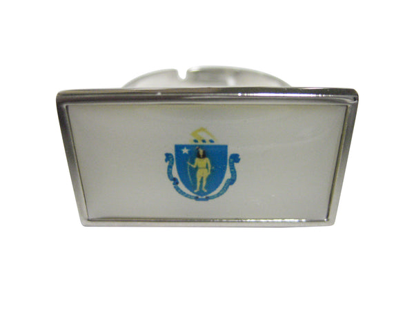 Thin Bordered Massachusetts State Flag Adjustable Size Fashion Ring