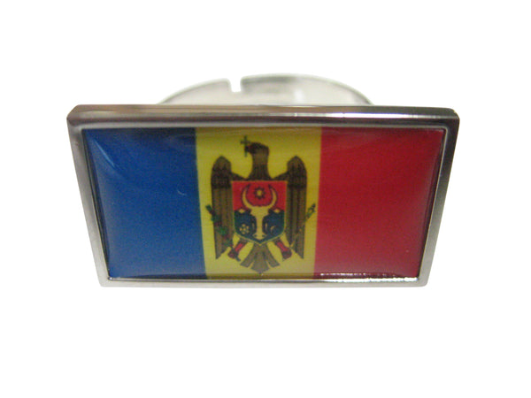 Thin Bordered Moldova Flag Adjustable Size Fashion Ring