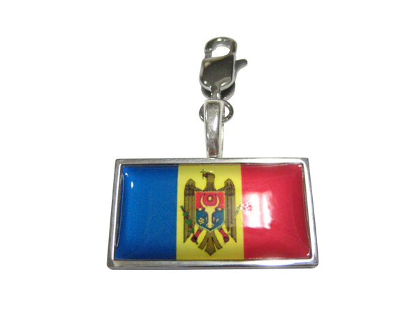 Thin Bordered Moldova Flag Pendant Zipper Pull Charm