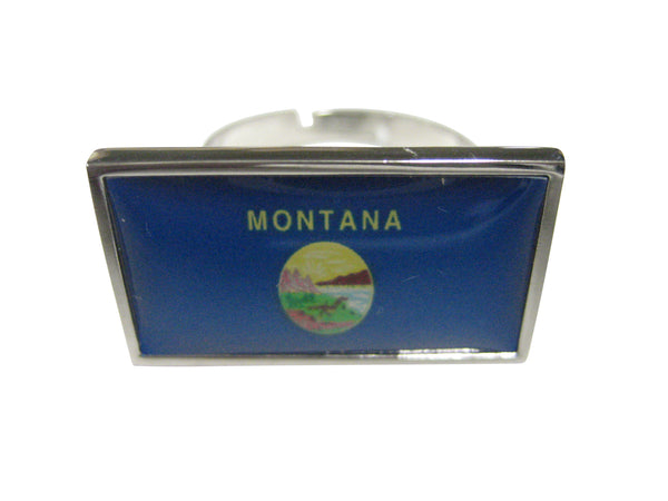 Thin Bordered Montana State Flag Adjustable Size Fashion Ring