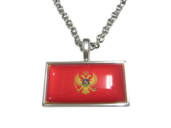 Thin Bordered Montenegro Flag Pendant Necklace