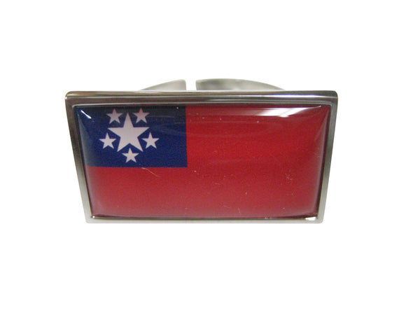 Thin Bordered Myanmar Burma Republic of the Union of Myanmar Flag Adjustable Size Fashion Ring