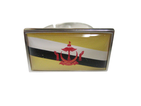 Thin Bordered Nation of Brunei Flag Adjustable Size Fashion Ring
