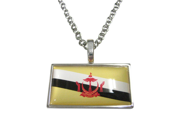 Thin Bordered Nation of Brunei Flag Pendant Necklace