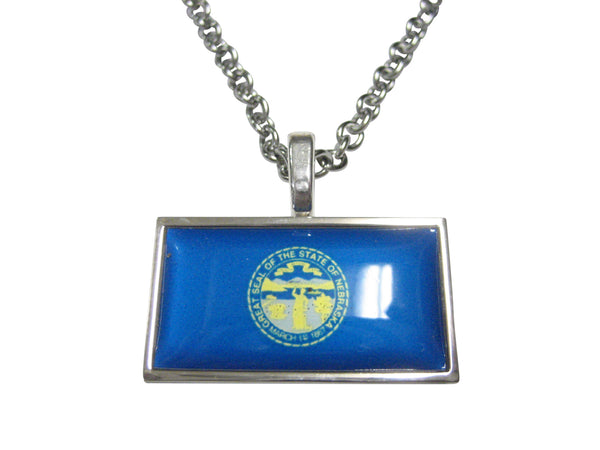 Thin Bordered Nebraska State Flag Pendant Necklace