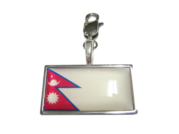 Thin Bordered Nepal Flag Pendant Zipper Pull Charm