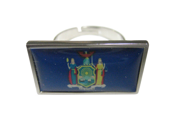 Thin Bordered New York State Flag Adjustable Size Fashion Ring
