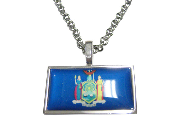 Thin Bordered New York State Flag Pendant Necklace