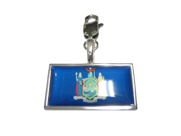 Thin Bordered New York State Flag Pendant Zipper Pull Charm