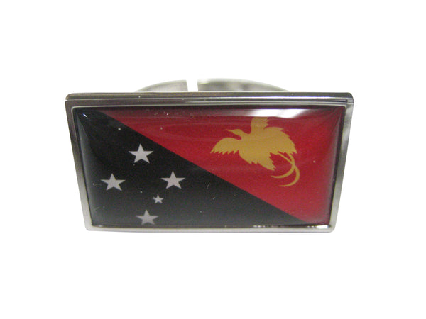 Thin Bordered Papua New Guinea Flag Adjustable Size Fashion Ring