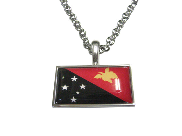 Thin Bordered Papua New Guinea Flag Pendant Necklace