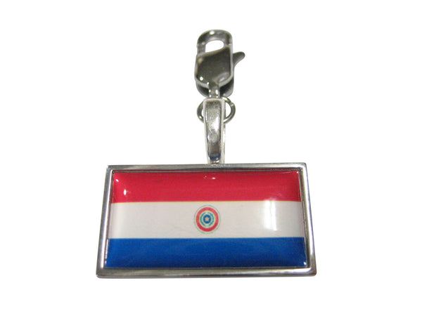 Thin Bordered Paraguay Flag Pendant Zipper Pull Charm