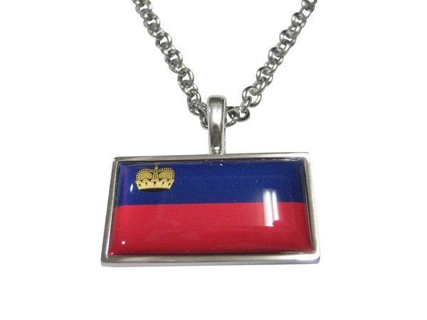 Thin Bordered Principality of Liechtenstein Flag Pendant Necklace
