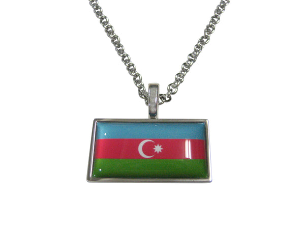 Thin Bordered Republic of Azerbaijan Flag Pendant Necklace