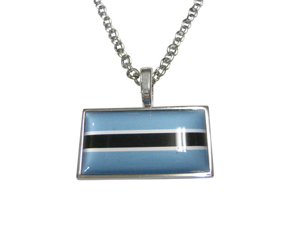 Thin Bordered Republic of Botswana Flag Pendant Necklace