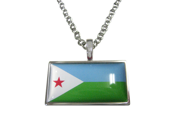 Thin Bordered Republic of Djibouti Flag Pendant Necklace