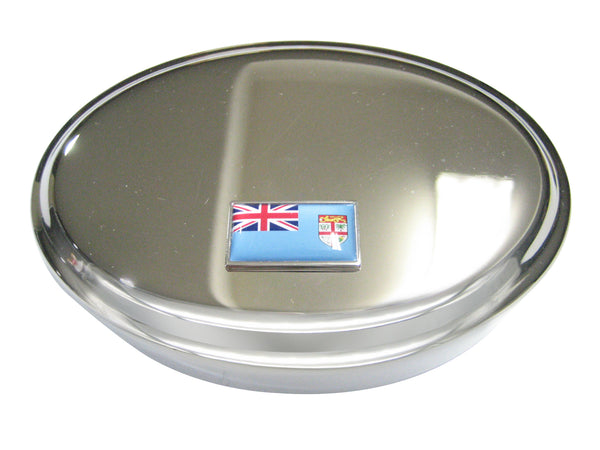 Thin Bordered Republic of Fiji Flag Oval Trinket Jewelry Box