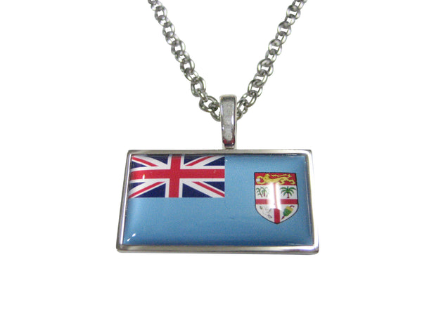 Thin Bordered Republic of Fiji Flag Pendant Necklace