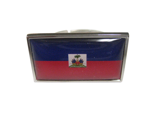 Thin Bordered Republic of Haiti Flag Adjustable Size Fashion Ring