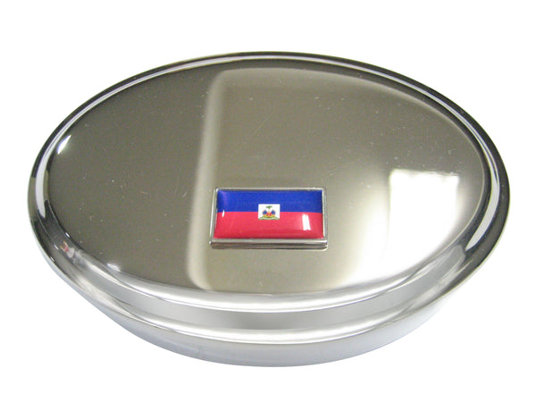 Thin Bordered Republic of Haiti Flag Oval Trinket Jewelry Box