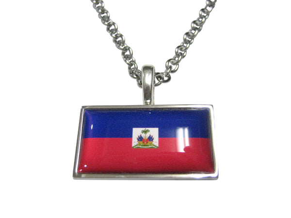Thin Bordered Republic of Haiti Flag Pendant Necklace