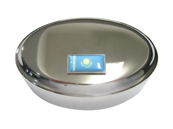 Thin Bordered Republic of Kazakhstan Flag Oval Trinket Jewelry Box