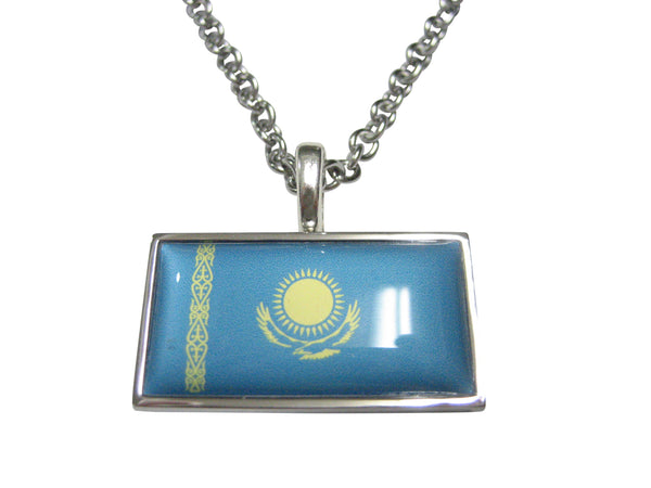 Thin Bordered Republic of Kazakhstan Flag Pendant Necklace