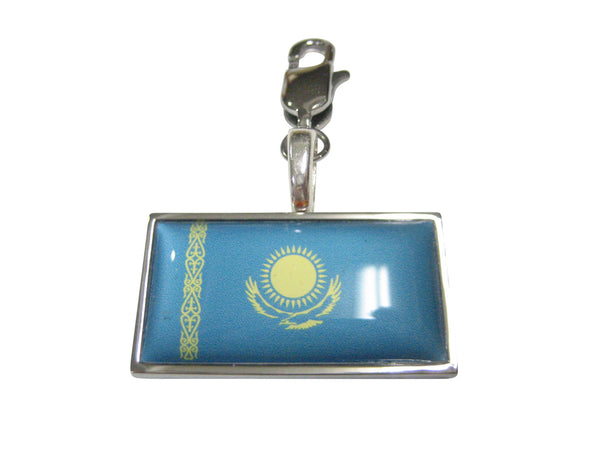 Thin Bordered Republic of Kazakhstan Flag Pendant Zipper Pull Charm