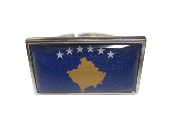 Thin Bordered Republic of Kosovo Flag Adjustable Size Fashion Ring