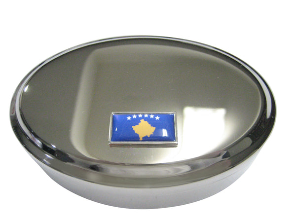 Thin Bordered Republic of Kosovo Flag Oval Trinket Jewelry Box
