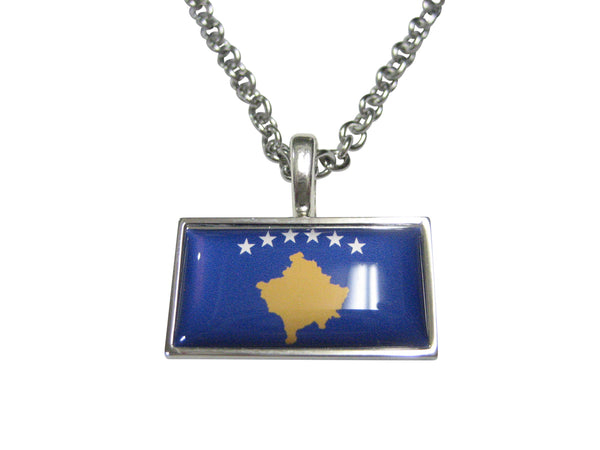 Thin Bordered Republic of Kosovo Flag Pendant Necklace